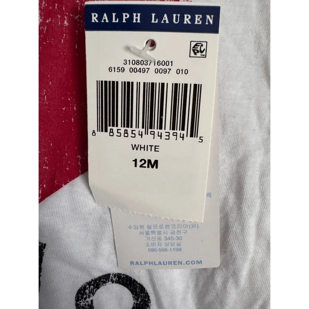 Ralph Lauren Baby I Love Polo Heart Graphic T-Shirt White Size 12‎ Months NEW